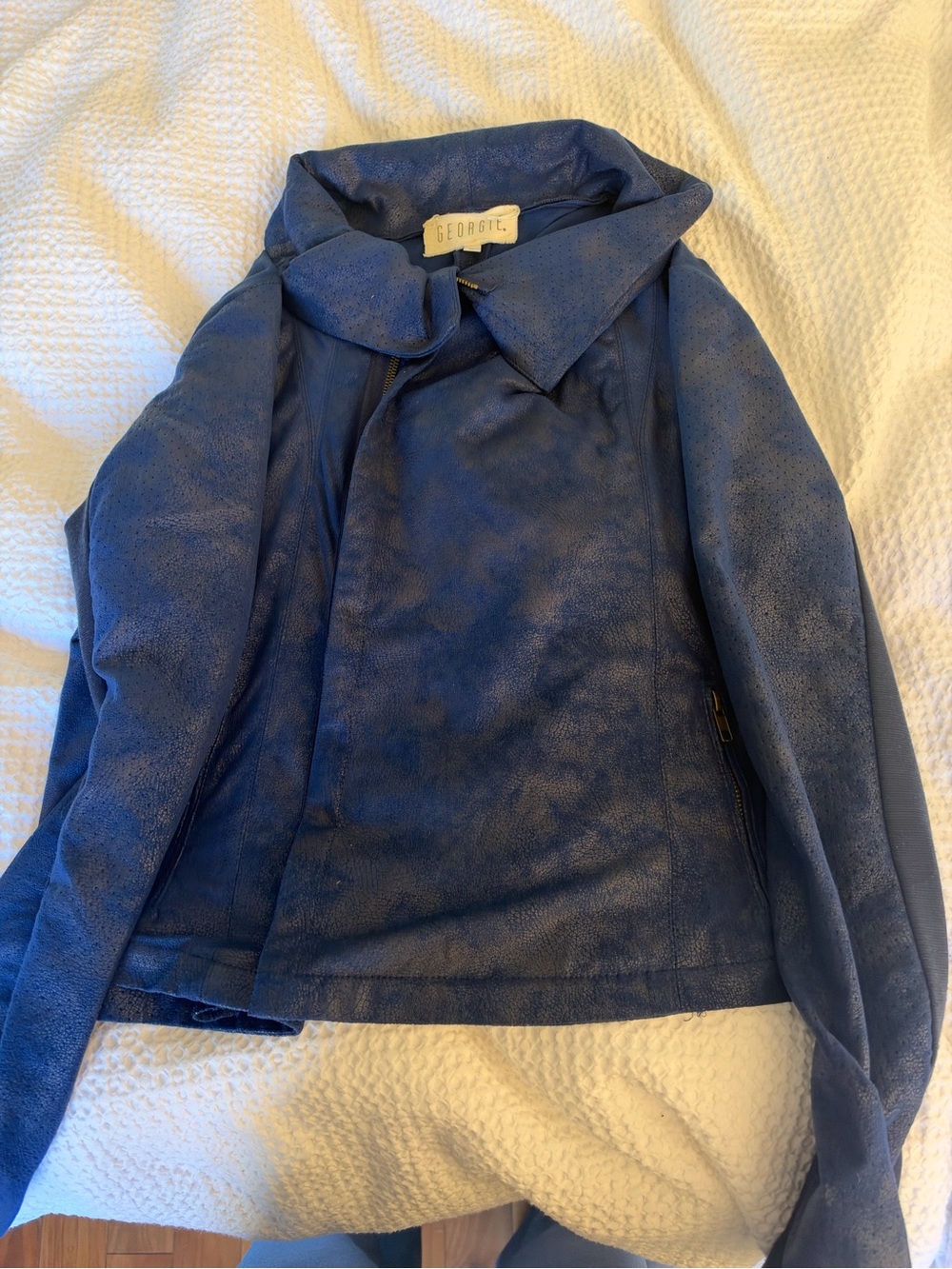 Georgie Blue Sueded Moto Jacket - Women's